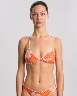 Caro Luna: Jules Jacquard Triangle Bikini Top - Orange Floral
