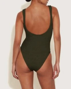 Hunza G: Celine Tortoise Shell One Piece - Metallic Khaki -Azaleas Nyc Store CELINESWIMWITHFABRICCOVEREDHOOPS METALLICKHAKI BC