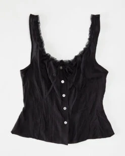 Work Of Fiction: Jesse Silk Habotai Button Up Camisole - Ink 4 Work Of Fiction: Jesse Silk Habotai Button Up Camisole - Ink -Azaleas Nyc Store Chemise Black