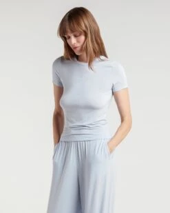 Skin: Dreamy Modal Short Sleeve Tee - Fog 6 Skin: Dreamy Modal Short Sleeve Tee - Fog -Azaleas Nyc Store DreamyShortSleeveTee MMS100 FogGrey DreamyPant MMS400 Front