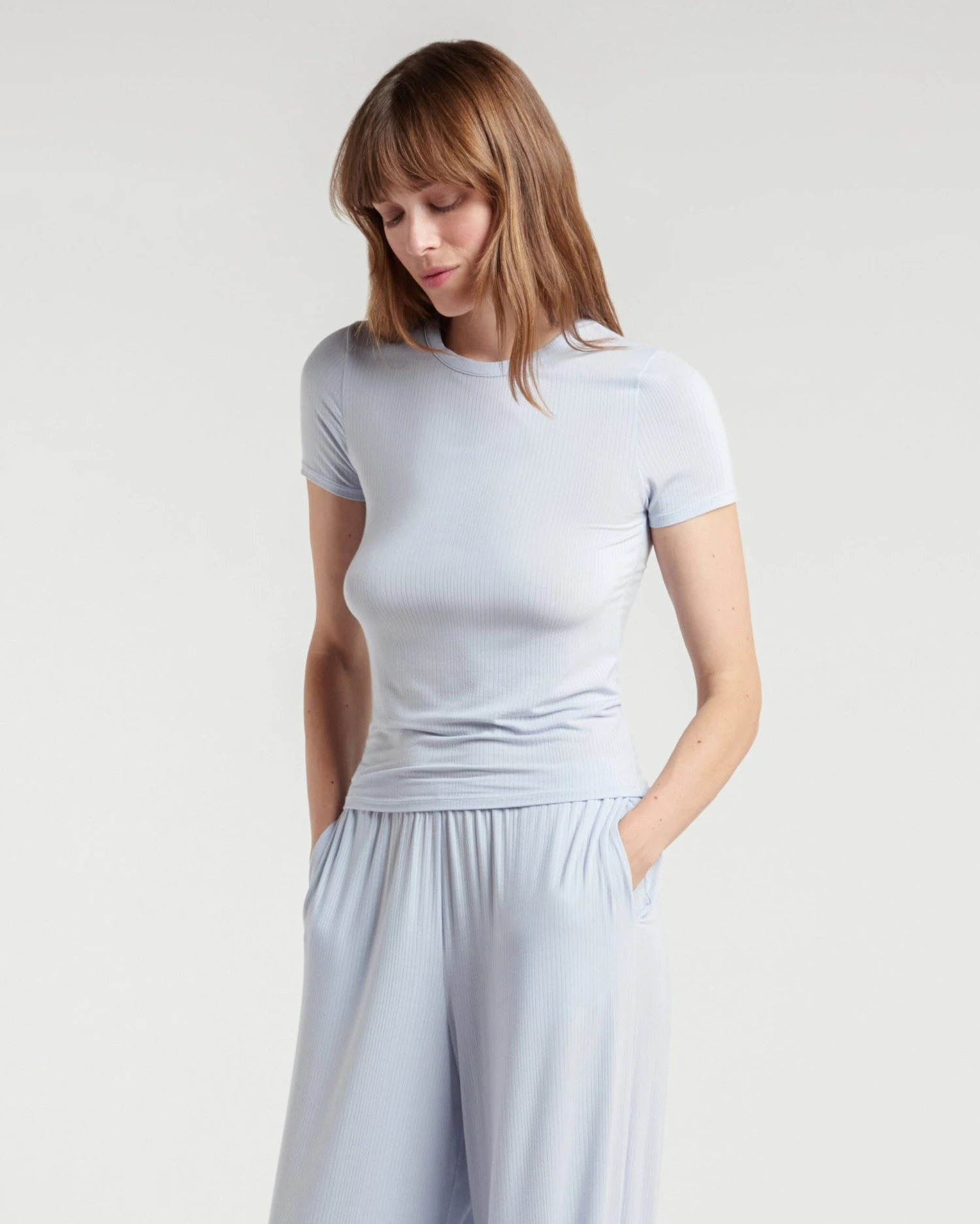 Skin: Dreamy Modal Short Sleeve Tee - Fog Skin: Dreamy Modal Short Sleeve Tee - Fog -Azaleas Nyc Store DreamyShortSleeveTee MMS100 FogGrey DreamyPant MMS400 Front scaled