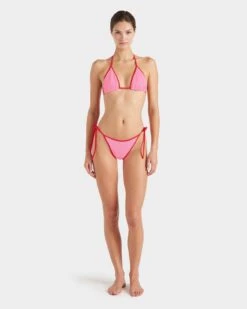 Hunza G: Gina Triangle Tie Bikini Set - Bubble/Red -Azaleas Nyc Store Gina Bikini Contrast Bubblegum Red 1
