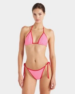Hunza G: Gina Triangle Tie Bikini Set - Bubble/Red -Azaleas Nyc Store Gina Bikini Contrast Bubblegum Red 2
