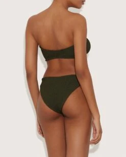 Hunza G: Gloria Bandeau Bikini Set - Metallic Khaki -Azaleas Nyc Store Gloria Bikini With Fabric Covered Hoops Metallic Khaki BC