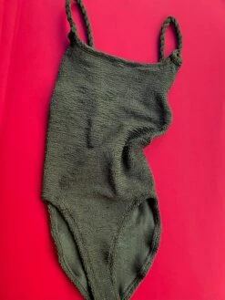 Hunza G: Camille One Piece With Braided Straps - Metallic Khaki