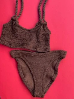 Hunza G: Phoebe Bikini Set With Braided Straps - Metallic Chocolate