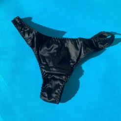 Fleur Du Mal: Silk Satin Luxe Thong - Black