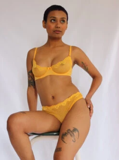 Duet By Timpa: Lace Thong With Keyhole Back - Marigold