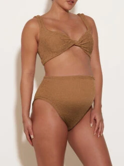 Hunza G: Jamie Twist Front Bikini Set - Metallic Cocoa -Azaleas Nyc Store JamieCrinkleBikini MetallicCocoa 02 FL 1080x fde65a54 2234 487c a8f2 885817f3aea9