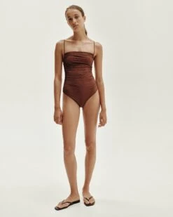 Pale Swimwear: Birkin Ruched One Piece - Cocoa -Azaleas Nyc Store PALESWIMWEAR2325r