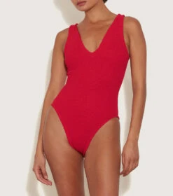 Hunza G: Sadie Plunge One Piece - Red -Azaleas Nyc Store SADIESWIM RED FC