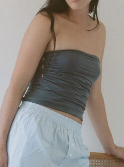 Non Private: Tube Top With Peekaboo Eyelet - Slate -Azaleas Nyc Store SeamlessBandeuTop Slate 19
