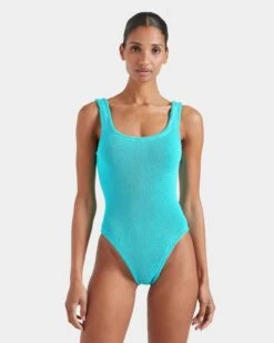 Hunza G: Square Neck One Piece - Aqua 4 Hunza G: Square Neck One Piece - Aqua -Azaleas Nyc Store Square Neck Swim Aqua 2 FC rs