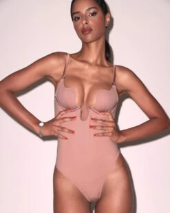 Fleur Du Mal: Le Stretch Micro Seduce U Plunge Bodysuit - Tan 4 Fleur Du Mal: Le Stretch Micro Seduce U Plunge Bodysuit - Tan -Azaleas Nyc Store U Plunge Bodysuit2