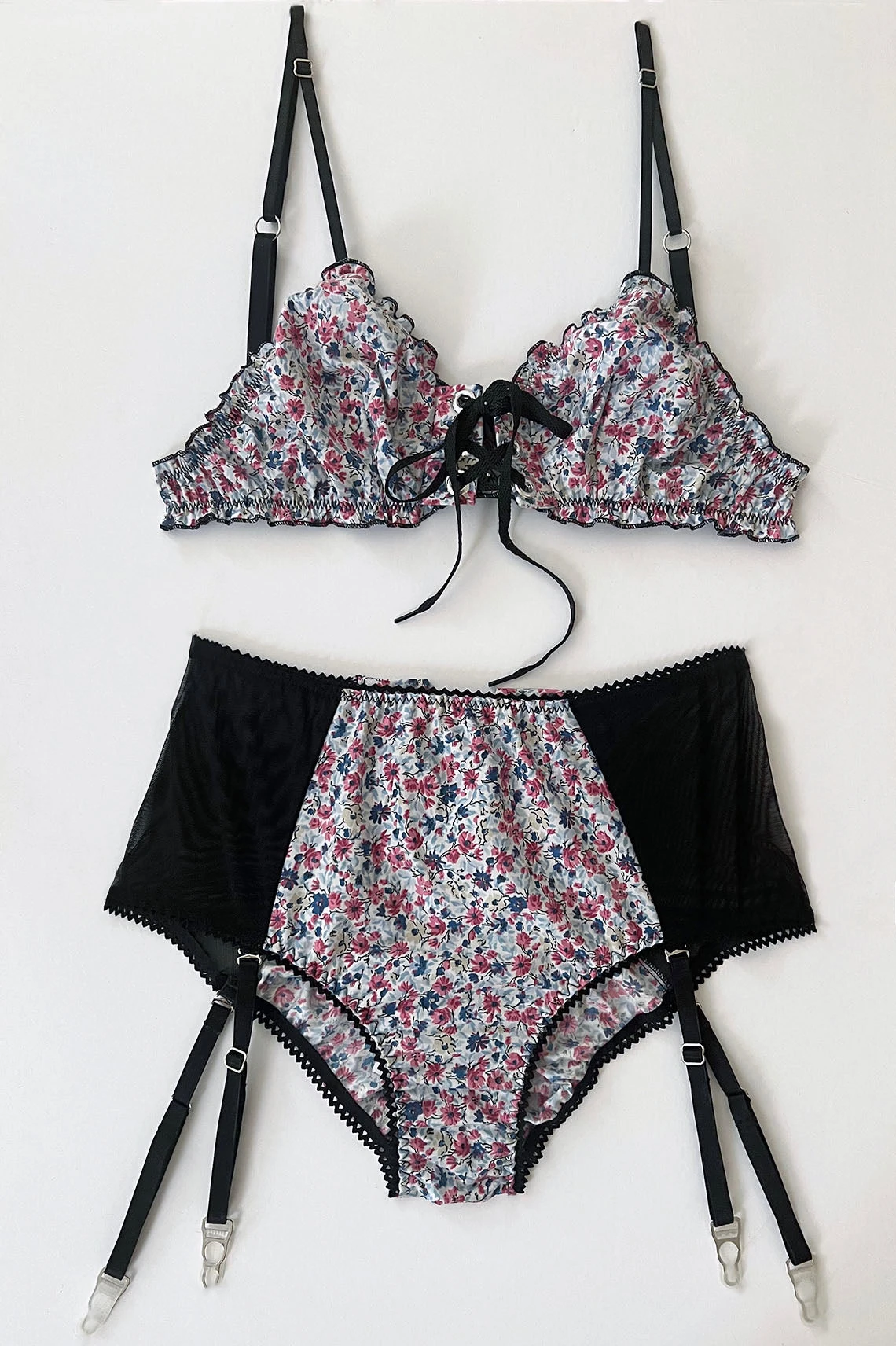 Clare Bare: Cardamine Brief with Garters - Ditsy Floral Clare Bare: Cardamine Brief With Garters - Ditsy Floral -Azaleas Nyc Store cardamine bralette high waisted garter panty lingerie set clare bare sustainable lingerie 4 1