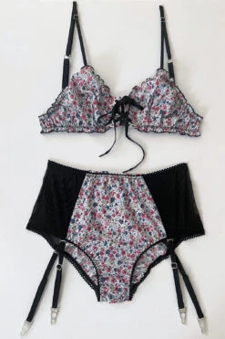 Clare Bare: Cardamine Bralette - Ditsy Floral -Azaleas Nyc Store cardamine bralette high waisted garter panty lingerie set clare bare sustainable lingerie 4