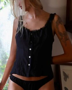 Work Of Fiction: Jesse Silk Habotai Button Up Camisole - Ink