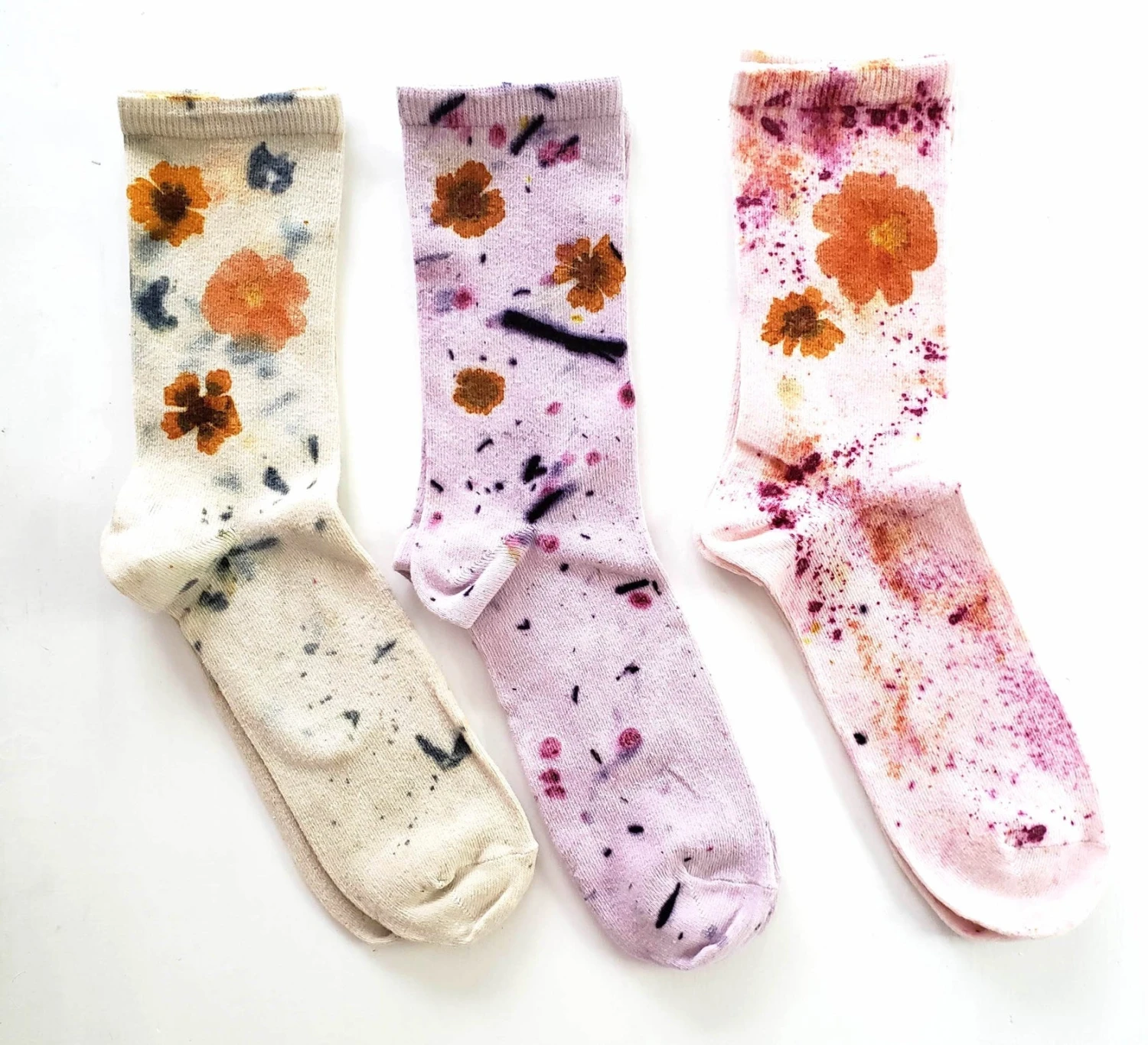Dyekween: Flower Power Cotton Crew Socks - Purple Floral Dyekween: Flower Power Cotton Crew Socks - Purple Floral -Azaleas Nyc Store