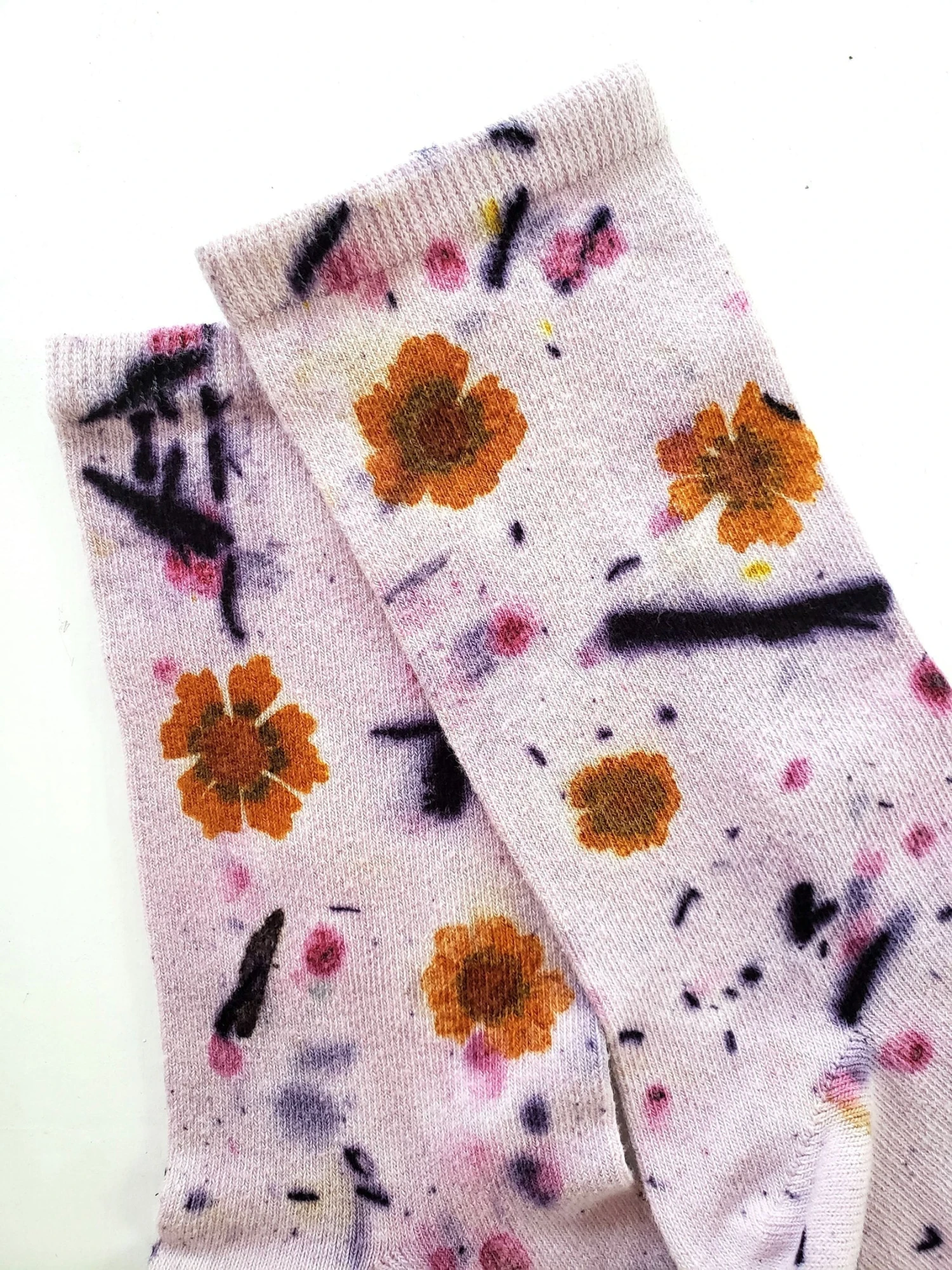 Dyekween: Flower Power Cotton Crew Socks - Purple Floral Dyekween: Flower Power Cotton Crew Socks - Purple Floral -Azaleas Nyc Store