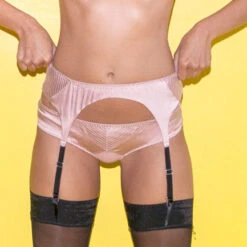 Fleur Du Mal: Satin Top Stitch Garter Belt - Rose 5 Fleur Du Mal: Satin Top Stitch Garter Belt - Rose -Azaleas Nyc Store rose garter 1