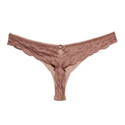 Fleur Du Mal: Charlotte Lace Seamless Thong - Tan -Azaleas Nyc Store sq charlotte tan seamless thong back