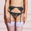 Fleur Du Mal: Lily Embroidery Lace Garter Belt - Black 2 Fleur Du Mal: Lily Embroidery Lace Garter Belt - Black -Azaleas Nyc Store sq lilylace blk garterblt front